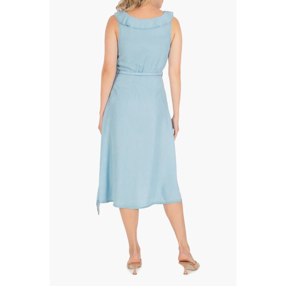 NWT KUT From The Kloth Dress Blue Chambray Ruffle Sleeveless Belt Casual Small - Picture 2 of 13